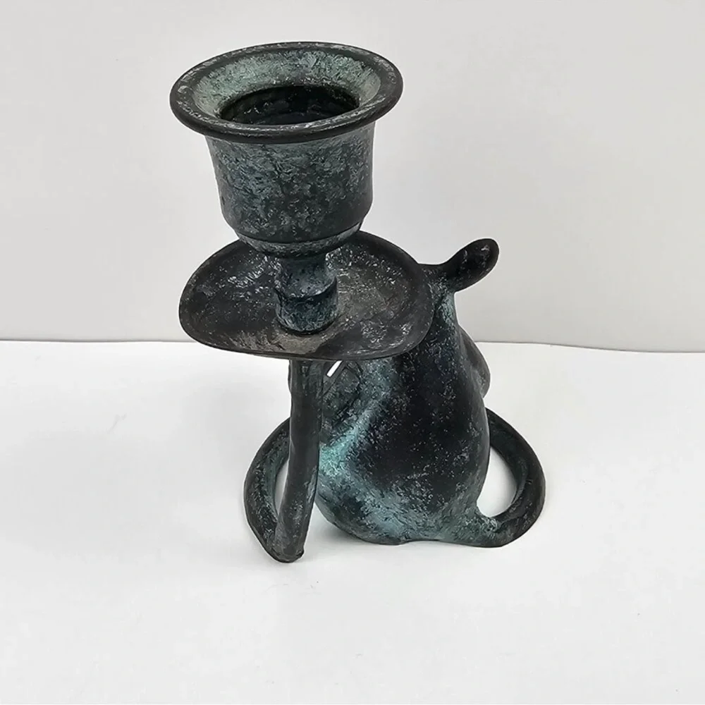 SPI Brass Mouse Reading Book Candlestick Candle Taper Holder 1991 Vintage Green - Picture 3 of 7